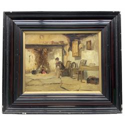 Attrib. Tom McEwan (Scottish 1846-1914): 'Shetland' Interior Cottage Scene, oil on board signed and titled 24cm x 30cm