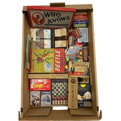 Collection of early 20th century and later games to include Chad Valley Beetle Game, various playing cards, Dominoes, 'Who Knows' Published by John Jaques & Son etc in one box