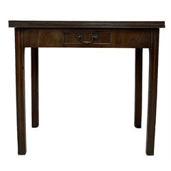 Victorian mahogany tea table, the fold over top over one frieze drawer, raised on square supports 
