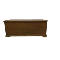 19th century scumbled pine coffer or chest, rectangular hinged top with moulded edge, fitted with candle box, raised on bracket feet