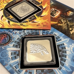 Two Royal Mail Game of Thrones 2018 silver proof medal first day covers