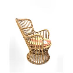 Early to mid 20th century bamboo conservatory chair with fitted circular squab cushion W54cm