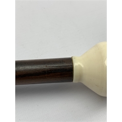 Early 20th century rosewood walking cane, the spherical ivory terminal inset with a compass, L91cm 