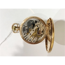 Swiss 9ct gold half hunter presentation pocket watch, top wind, case by Aaron Lufkin Dennison, Birmingham 1931