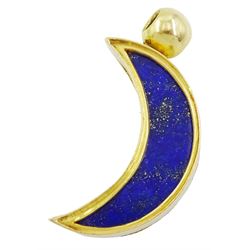 18ct gold crescent swivel pendant, polki diamonds kundan set, the reverse set with lapis lazuli