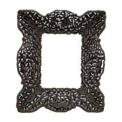Chinese carved and pierced picture frame with figures, flowers and leaves 34cm x 29cm overall 