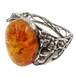Silver Baltic amber bangle, stamped 925