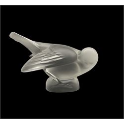 Lalique frosted glass model of a Sparrow with head under wing, engraved Lalique France to base, H8cm 