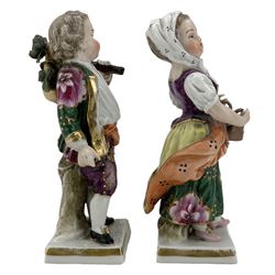Pair of 19th century Samson of Paris male and female rustic figures on square bases with gold anchor mark H10cm (2)