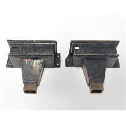 Pair of rectangular form cast iron hopper heads, dated 1912, W54cm