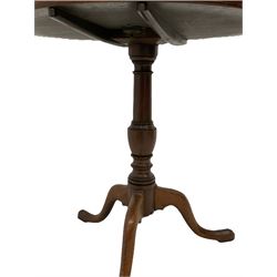 George III mahogany tripod table, circular tilt-top on vasiform column, three splayed supports 