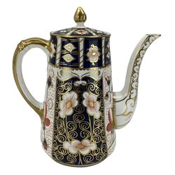 Royal Crown Derby coffee pot decorated in the Imari pattern 2431 H20cm and a Royal Crown Derby Imari pattern oval shallow footed dish W26cm 