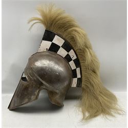 Greek/Athenian replica full size muscle cuirass armour H54cm together with helmet with white horsehair plume and chequered pediment H50cm
