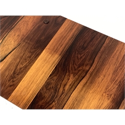 Hardwood low coffee table, raised on ebonised tapered splayed supports 