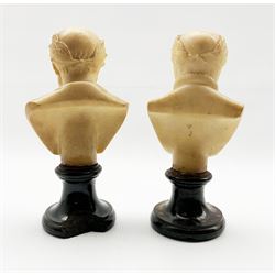 Pair of 19th century Grand Tour alabaster busts of Ariosta and Petrarca (Petrarch) on serpentine or marble socles H23cm
