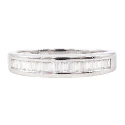 18ct white gold baguette cut diamond half eternity ring, stamped 750, total diamond weight 0.20 carat