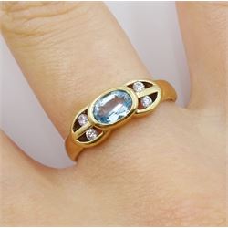 9ct gold blue topaz and cubic zirconia ring, hallmarked