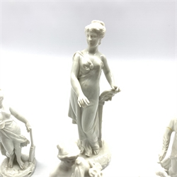 Set of seven Naples Blanc de Chine figures depicting classical gods and goddesses, together with a 19th century Naples figure of the God of Theatre H22cm