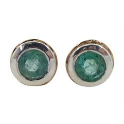 Pair of silver and 14ct gold wire emerald stud earrings, stamped 925