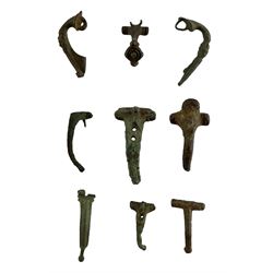 Roman British - collection nine copper alloy head-stud and trumpet brooches, some with fragmentary decoration along the bow and clasp hoops, all circa 1-200 AD