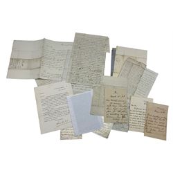 Quantity of 19th century ephemera including letter from Marlborough House, Pall Mall mentioning Miss Knollys and the Prince of Wales, letter from 10 Downing Street on behalf of Mr Gladstone 1883, letter from Windsor Castle 1895, letter to Thomas Grimston, Kilnwick regarding poaching 1803 and various others
