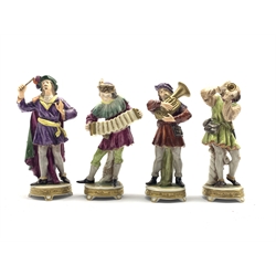  Set of four Rudolf Kammer Volkstedt porcelain figures modelled in the form of Musicians, H20cm (4)  