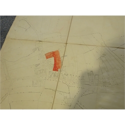 Large Victorian Ordnance Survey map of Scarborough surveyed 1850, pub. 1852, comprising twenty-one 64cm x 44cm sheets joined on three lengths of linen, overall 192cm x 308cm