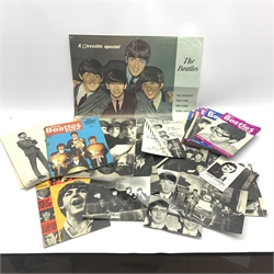  Beatles Memorabilia to include 19 copies of the Beatles Monthly Book from 1964 - 1966, The Beatles Book 1966 Christmas Extra, Reveille Posters, promotional photos, post cards and other ephemera    