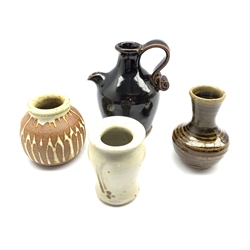 David Lloyd Jones (1928-1994) studio pottery small vase H7cm, Janet Leach (1918-1997) brown glazed vase H9cm , and two small  pieces by Isabel Denyer