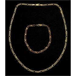 Gold Figaro link necklace and a rose gold link bracelet both hallmarked 9ct