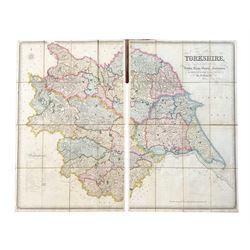 William Colling Hobson -  New Survey of Yorkshire engraved by J & C Walker 1843, folding coloured map in two sections, bookplate of Richard Hobson, cloth case with metal clasp