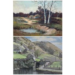 Aidan Kirkpatrick (British 1932-2014): 'Longlees Rochdale Canal', watercolour signed 13cm x 17cm; Andries Debeuf (Belgian 1912-2002): Landscape with Pond, oil on canvas signed 28cm x 38cm (2)