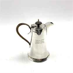  Silver hot water jug inscribed 'York & Ainsty Puppy Show August 4th 1920 by Walker & Hall, Sheffield 1919, approx 14.2oz  