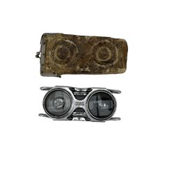Pair of Aitchison & Co, London aluminium collapsible opera or field glasses, Patent No. 1016. with leather case