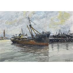 John Landrey (British 20th century): Grimsby Trawler 'Ross Jackal GY 637', watercolour signed and dated '91, 24cm x 35cm