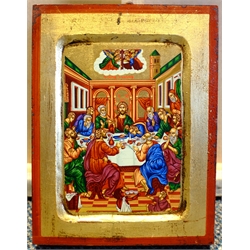 Russian School (Late 20th century): The Last Supper, reproduction Orthodox icon, tempera and gilt on panel 24cm x 18cm