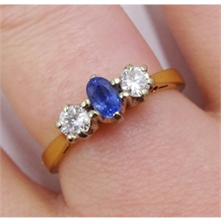 18ct gold oval sapphire and round brilliant cut diamond ring, London 1987