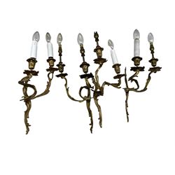Set of four gilt-metal two branch wall lights H38cm (excluding candle fitting) (4)