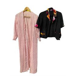 Chinese embroidered silk robe, velvet evening dress, black dress by Jessica McClintock for Gunne Sax, another by Wim Hemmink, Laura Ashley and other clothing