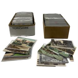 Box of loose vintage Yorkshire postcards and another of mainly London and Lancashire cards
