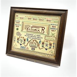 A needlework cross stitch sampler to commemorate Queen Victoria, The Empress of India within oak frame, 39cm x 34cm 