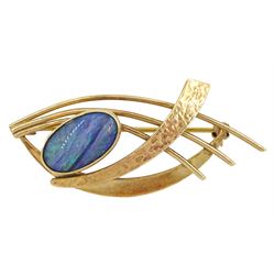 Gold single stone opal brooch, stamped 9ct 
