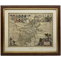 Jan Jansson (Dutch 1588-1664): 'Comitatus Northantonensis vernacule Northampton Shire' (Northamptonshire), 17th century engraved map with hand-colouring pub. c1658, 39cm x 52cm