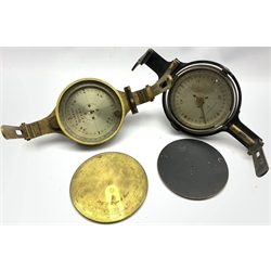 19th Century brass miners dial by W Gardam, Leeds with silvered dial D13.5cm and another in black case by J Casartelli No. 605