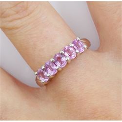 9ct white gold five stone oval pink sapphire ring, hallmarked