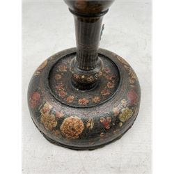 Kashmiri lacquer table lamp, of baluster form with floral decoration, H39.5cm (excluding fitting)