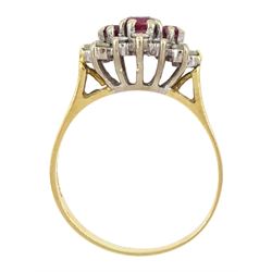 18ct gold ruby and diamond cluster ring, London 1979