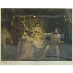 After John Opie (British 1761-1807): 'Timon of Athens - Act IV, Scene III', hand-coloured stipple engraving by Robert Thew (British 1758-1802) pub. Boydell, London 1799