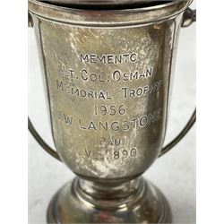 Silver pedestal challenge cup 'Kings Cup 1956' H12cm and a smaller trophy with cover 10.7oz