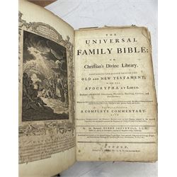 T Bankes - 19th century  Christians Family Bible, another Bible by Henry Southwell, Edward Stillingfleet - Fifty Sermons, fifthe volume pub 1707 and The Works of Sir William Temple volume two only pub 1720 (4)
